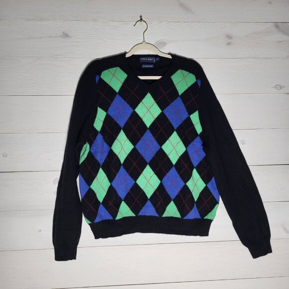 POLO GOLF Men vintage XXL wool Argyle v neck sweater. Preppy. - Picture 1 of 4